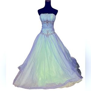 Fiesta Crystal Blue Tulle Ball Gown Size Small Prom Dress